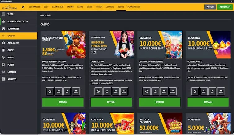 Offerte e bonus PlanetWin365 Casinò